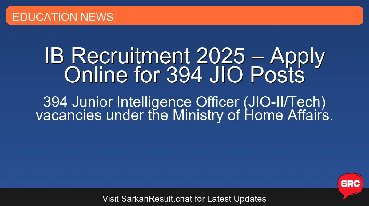 IB Recruitment 2025 – Apply Online for 394 JIO Posts